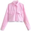 SaoBiiu Camicia da donna alla moda crop Oxford camicia con risvolto manica lunga tasca camicia chic, rosa, L