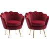 HOMCOM Set 2 Poltrone Vintage a Conchiglia in Velluto, Poltroncine da Camera e Soggiorno con Schienale Alto, 76x67x74 cm, Rosso Scuro