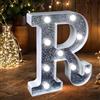 JEMESI Lettere luminose a LED per tendone, lettere argentate glitterate illuminate a batteria, per decorazioni per feste di compleanno, matrimoni, casa, baby shower - R