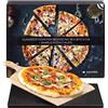 Navaris Pietra Refrattaria per Pizza - Piastra da Forno per Barbecue Gas Elettrico - Kit Pizza Pane con Pala in bambù - Teglia Rettangolare in Cordierite 38 x 30 cm - Nero