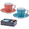 DRW Set 2 Mugs con piatto in porcellana Panot turchese Tazza: 6x6 cm