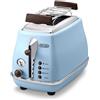De'Longhi CTOV 2103.AZ Tostapane a 2 fette Icona Vintage, Controllo Progressivo del Grado di Tostatura, 3 funzioni, Scaldabrioches, Raccoglibriciole, Piedini Antiscivolo,900 Watt, Plastica, azzurro