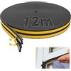 SWTYExt 12m Guarnizione Finestra Legno Guarnizione Porta E Profilo Paraspifferi Finestra Isolante Guarnizioni Finestre Legno Nero Gomma Striscia Autoadesivo per Bloccare Fessure Crepe