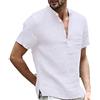 Cozyan Camicia in Lino Uomo Camicie Slim Fit Elegante Camicia Estiva Uomo Camicia in Lino Manica Lunga Henley Shirt con Bottoni Casual Hawaii in Tinta Unita Maglietta