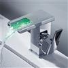 Ghopy Rubinetto per lavabo da bagno con luce LED a cascata, miscelatore monocomando in ottone e vetro, rubinetto acqua fredda e acqua calda (argento)
