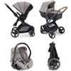 Cam Next Evo - Passeggino Trio Leggero Compatto Pieghevole 0- 4 Anni 0-22 Kg + Carrozzina + Seggiolino Auto Area Zero+ colore Beige