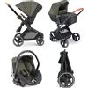 Cam Next Evo - Passeggino Trio Leggero Compatto Pieghevole 0- 4 Anni 0-22 Kg + Carrozzina + Seggiolino Auto Area Zero+ colore Verde