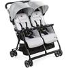 CHICCO OHLALA' TWIN - Passeggino Gemellare Super leggero da 0+M con Schienale Regolabile e Totalmente Reclinabile Manicotto Paracolpi Comfort Kit e Parapioggia colore Silver