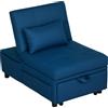 HOMCOM Poltrona convertibile 1 posto poltrona letto con schienale regolabile, sedile imbottito e cuscino, blu