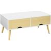 HOMCOM Tavolino da caffè rettangolare con 2 cassetti e 1 vano aperto 90 x 48 x 39 cm bianco e naturale