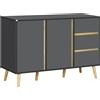 HOMCOM Buffet basso mobile portaoggetti su piedi stile scandinavo 2 ante 3 cassetti 120 x 40 x 80 cm grigio antracite