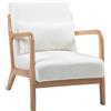 HOMCOM Poltrona lounge - 3 cuscini inclusi - seduta profonda - braccioli - struttura legno hevea - velluto crema