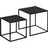HOMCOM Set di 2 tavolini bassi gigogni quadrati stile industriale in acciaio nero opaco - dim. 40 e 35 cm