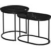 HOMCOM Set di 2 tavolini bassi tavolini d'appoggio componibili in metallo e piano MDF effetto marmo - tavolo rotondo e ovale - nero