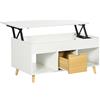 HOMCOM Tavolino da salotto rettangolare con piano sollevabile 1 cassetto, 2 vani e vano - in legno effetto legno chiaro e bianco