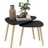HOMCOM Set di 2 tavolini bassi design scandinavo piedi in legno e piano in legno, nero