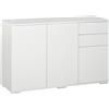HOMCOM Buffet mobile portaoggetti 2 cassetti scorrevoli 3 porte ripiano regolabile pannelli di particelle 117 x 36 x 74 cm bianco