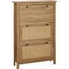 HOMCOM Mobile porta scarpe scaffale scarpe armadio 3 ante ribaltabili effetto intreccio rattan - in legno legno naturale