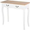 HOMCOM Console da Tavolo Consolle per Ingresso Stile Messicano con 2 cassetti dim. 87L x 34P x 78H cm in MDF e Legno Massiccio di Pino Chiaro Bianco