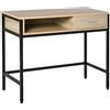 HOMCOM Scrivania con archiviazione scrivania industriale scrivania computer con cassetto struttura metallo Nero Piano legno rovere chiaro