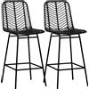 HOMCOM Set di 2 sgabelli da bar design bohémien altezza 66 cm con poggiapiedi in metallo e rattan PE - nero