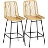 HOMCOM Set di 2 sgabelli da bar design bohémien Altezza 66 cm con poggiapiedi in metallo e midollino PE - naturale