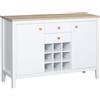 HOMCOM Buffet mobile da cucina con 2 cassetti, 2 porte ripiani regolabili e portabottiglie per 9 bottiglie, bianco