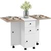 HOMCOM Tavolo Pieghevole con 2 Cassetti e Armadietto, 6 Rotelle e Freni, 120x60x76.5 cm, Bianco e Rovere | Aosom Italy