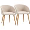 HOMCOM Set di 2 Sedie da Pranzo Stile Scandinavo Imbottite in Tessuto, 55x56x74 cm, Beige | Aosom Italy