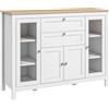 HOMCOM Mobile Cucina con 2 Cassetti e 3 Armadietti, Ante in Vetro e Ripiani Regolabili, 120x40x90 cm, Bianco e Rovere | Aosom Italy