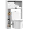 HOMCOM Mobile di archiviazione sopra il water con porta scorrevole, Mobile scaffale sopra WC, ripiano regolabile, bianco