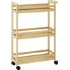 HOMCOM Carrello Portaoggetti Salvaspazio con Ruote a Freno e Maniglia, 55x20x75 cm, Naturale | Aosom Italy