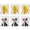 Excelsa Looney Tunes Set 6 Bicchieri, Vetro, Capacità 250 Ml., Titty e Silvestro