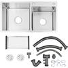 KigerNee Lavello doppio in acciaio inox, 78 x 43 x 21 cm, con scolapiatti e isolamento acustico (2 vasche 35 x 35 cm, 30 x 30 cm), con scarico e scarico a X per cucina/commerciale