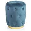 Baroni Home Montemaggi Pouf Trapuntato cilindrico in Velluto Base Dorata Stile Glam Blu 36X36X47 cm