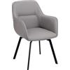 Baroni Home Poltrona Moderna Girevole con Braccioli e Rivestimento in Ecopelle e Gambe in Acciaio Nero, Seduta da Soggiorno, Camera da Letto, Angolo Lettura, Grigio, 55x85x47 cm