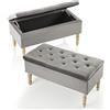 Baroni Home Poggiapiedi Cassapanca Contenitore in Velluto Grigio con Gambe in Legno, 35 Litri 80X39X40 cm
