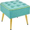 Baroni Home Sgabello Imbottito in Tessuto, Sgabello Quadrato con Gambe in Legno Naturale, Poggiapiedi, Sedia, 40X40X35 cm, (Turchese Bordo Verde)