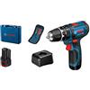 Bosch Professional 12V System Trapano Avvitatore Con percussione Gsb 12V-15 (Incl. 2 Batt. 2.0 Ah + Caricabatteria, Set di Bit da 10 Pezzi, in Valigetta Professionale)