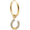 SINGULARU - Orecchino Singolo Cerchio Ferro di Cavallo. Argento Sterling con Placcatura in Oro 18 Kt e Zirconia. Gioielli da Donna