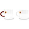 WD Lifestyle - Set 2 Tazzine in Vetro Borosilicato con Manico Colorato (Margherite)