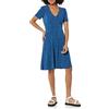 Amazon Essentials Abito Aderente Svasato con Scollo A v A Maniche Corte Donna, Bluette Floreale, XL