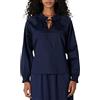 Amazon Essentials Blusa a Maniche Lunghe con Collo Arricciato in Raso di Cotone vestibilità Comoda (Gonna Venduta Separatamente) Donna, Blu Marino, XL