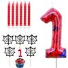 BONHHC Candeline Compleanno Numeri 1, Candeline Ragno 1 Anno 3D, Candele Compleanno Numeri Rosso con 6 Candele Sottili Caketopper, Candele Torta Numero per Feste di Tema e Compleanni