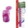 STABILO Temperamatite Ergonomico - STABILO EASYtemperino per Destrimani - Rosa & Matita Ergonomica triangolare Sottile EASYgraph S per Destrimani in Rosa - Pack da 2 - Gradazione HB