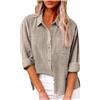 Generico Donna Camicetta in Lino Cotone Oversize Leggero Estive Maglietta Elegante Casual Colletto a Revers Blusa Ufficio Tinta Unita Vintage Camicia in Lino Maniche Lunghe Moda con Bottoni Camicetta