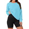 Generisch Felpa da donna con scollo rotondo, a maniche lunghe, casual, top basic, elegante, maglione invernale senza cappuccio, felpa 100 cotone, felpa da donna senza cappuccio in cotone, D-blu, XXL