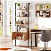 RELAX4LIFE Libreria Scaffale a Scala, Scaffale a 5 Ripiani con Armadio in Rattan, Struttura in Metallo, Mobile per Salotto, Studio, Ufficio e Cucina (Naturale,60 x 31,5 x 184 cm)