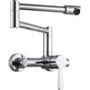 ESOP Rubinetto per Cucina a Muro Rubinetto Girevole a 360° Girevole Miscelatore Fredda e Calda Regolabile Rubinetto Lavello Monocomando Pieghevole Estensibile Per Cucina o Bagno Ottone, Cromo