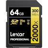 Lexar Professional 2000x Scheda SD 64 GB, Scheda di Memoria SDXC UHS-II senza Lettore, Lettura Fino a 300MB/s, per DSLR, videocamera di qualità cinematografica (LSD2000064G-BNNAG)